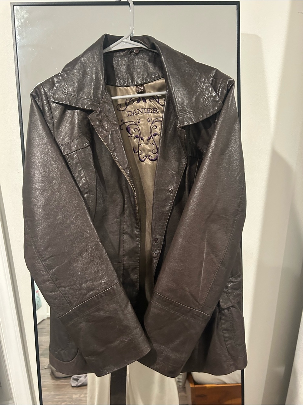 Danier Dark Brown Leather Jacket with Classic Collar